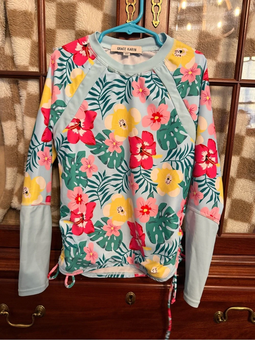 Grace Karin Light Blue Floral Girls Sunwear set